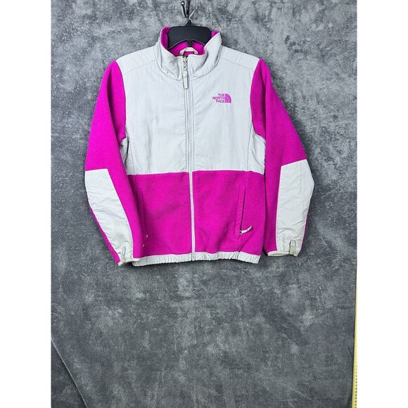 North Face Denali Jacket Girls Large Fuchsia Fleece Gray Polartec Full Zip
